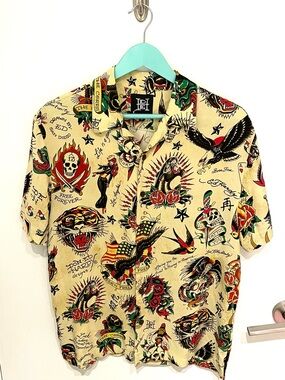 Ed Hardy Tattoo Print Camp Shirt